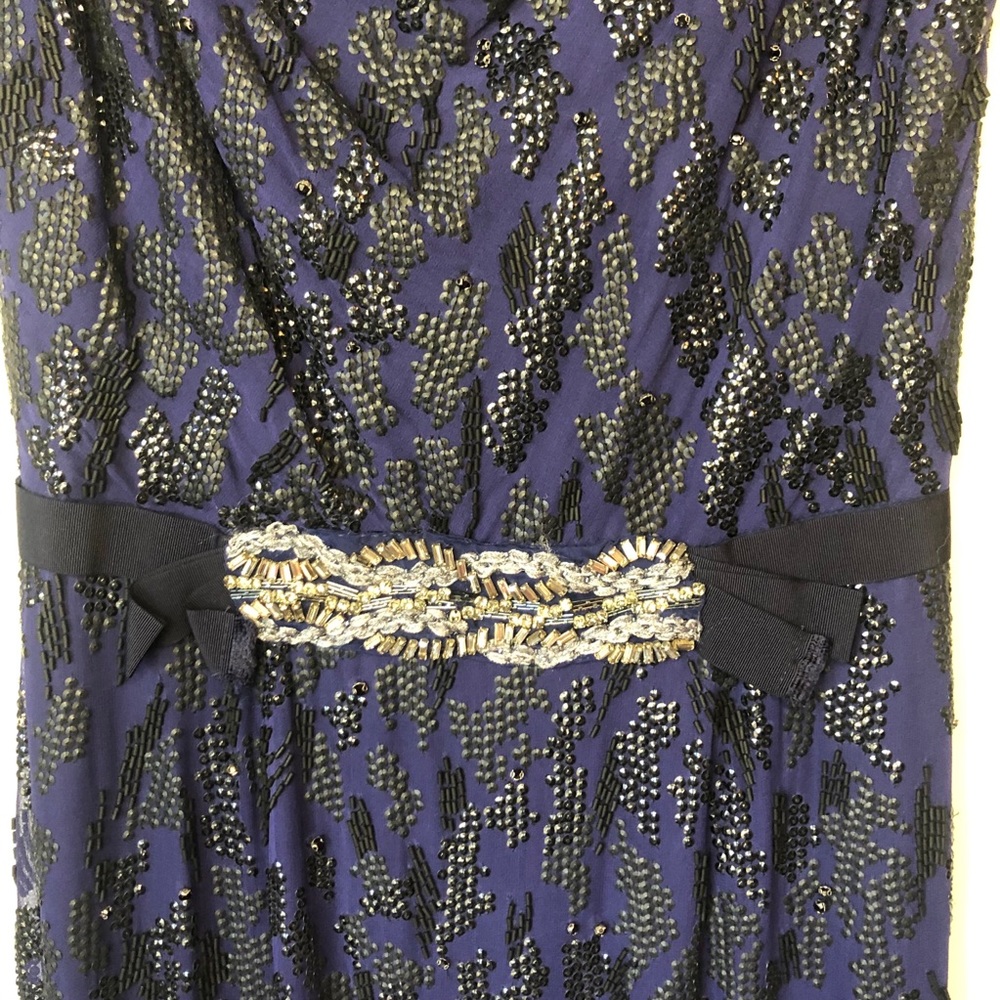 Jenny Packham Navy Blue Silk Beaded Low Back Gown - Picture 5 of 16